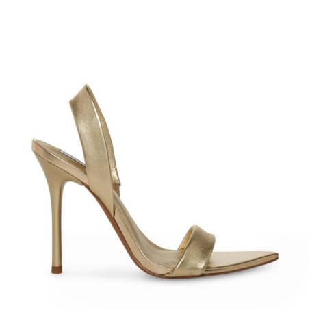 Gold Steve Madden Batali Leather Women's Heels Sandals | PH 8307LAD